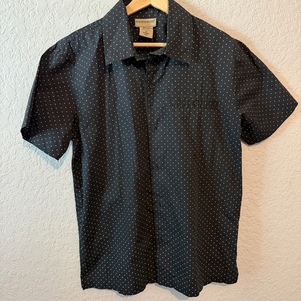 Scandia Woods Polka Dot Short Sleeve Button Down Shirt Size M Rockabilly Retro
